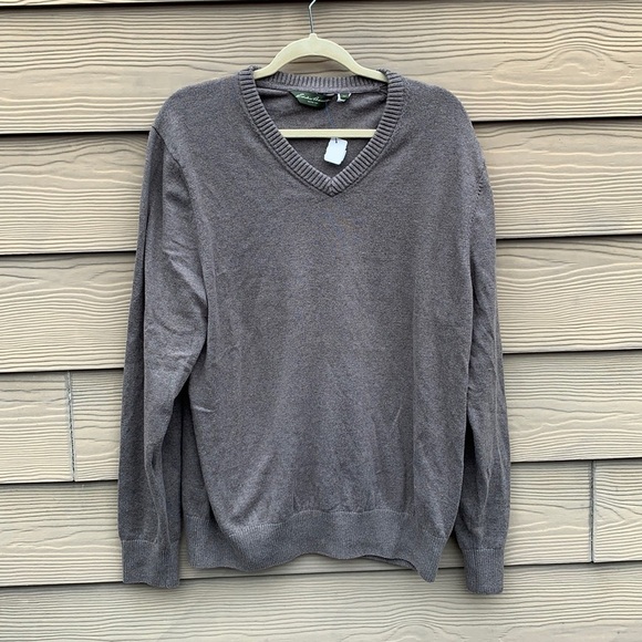 VTG Eddie Bauer V-Neck Sweater XLT Cotton Cashmere Blend Tan Pullover Relaxed - Picture 5 of 11
